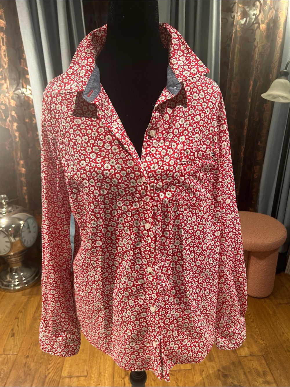 Tommy Hilfiger Red and White Floral Button-Down Shirt